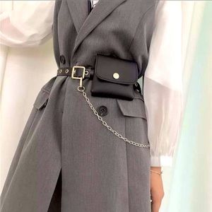 Brand New Mini Black Leather Belt Bag